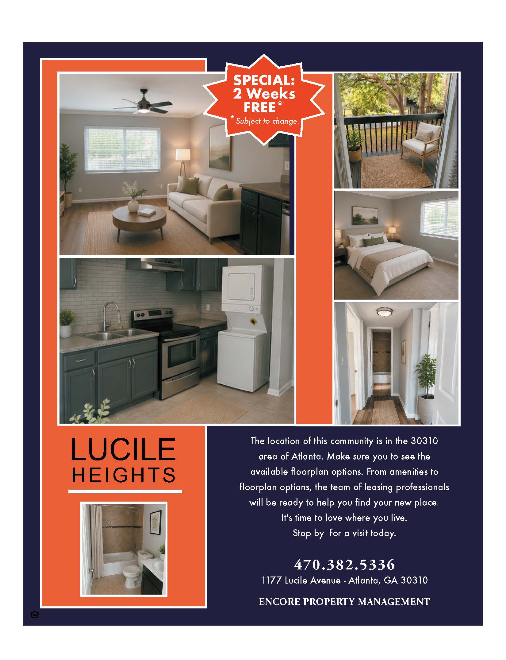 A flyer for a 2-week free trial of Encore Property Management.